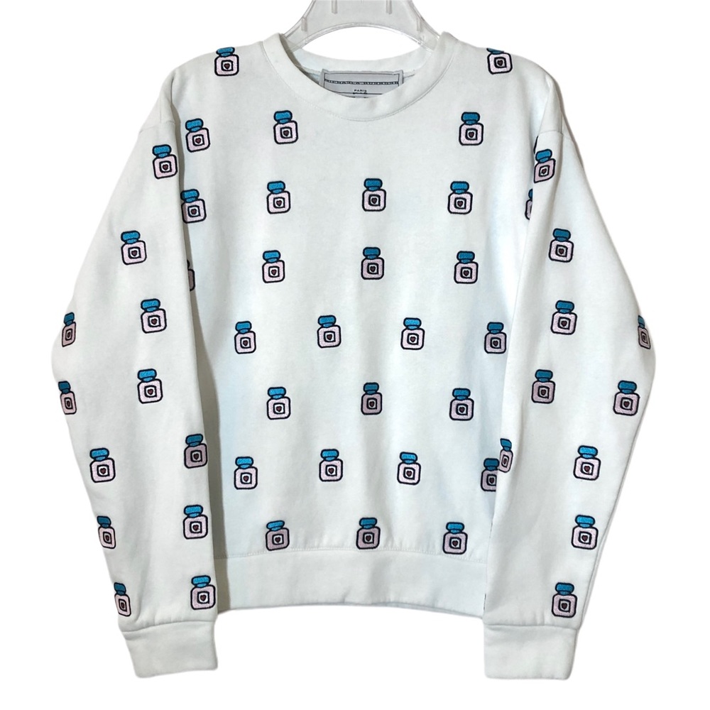 Michaela Buerger White Heart Perfume Bottle Crewneck Sweatshirt Top Women Small
